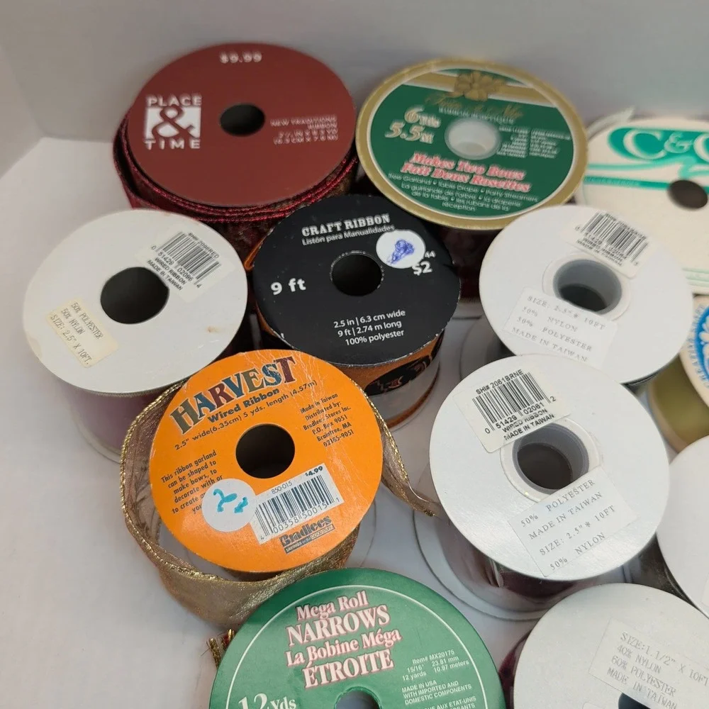 Mixed Lot Decorative Ribbon Spools Christmas Halloween Satin Wired Craft 18pc
